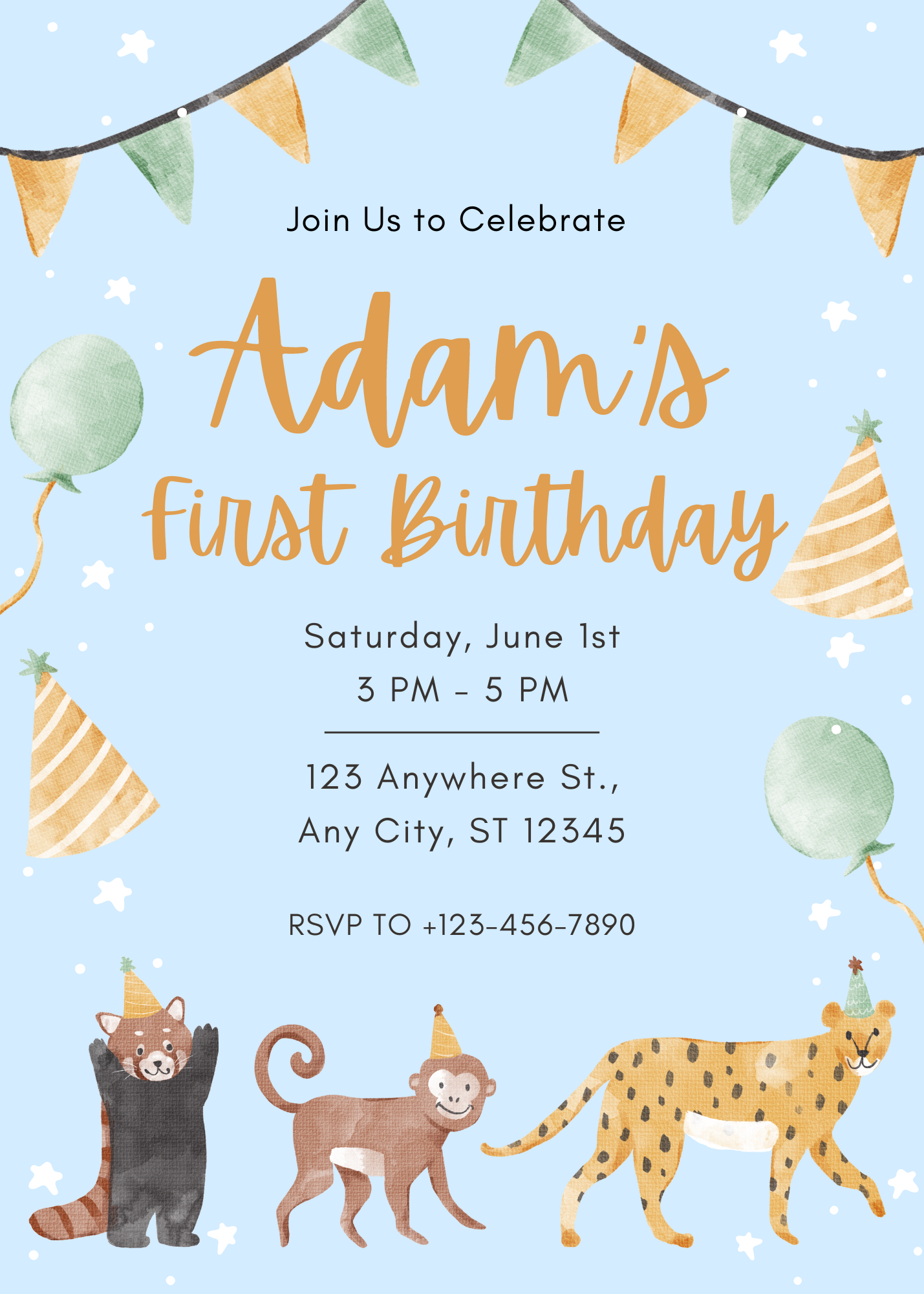 First Birthday Invitation Animal Themed - Digital Copy