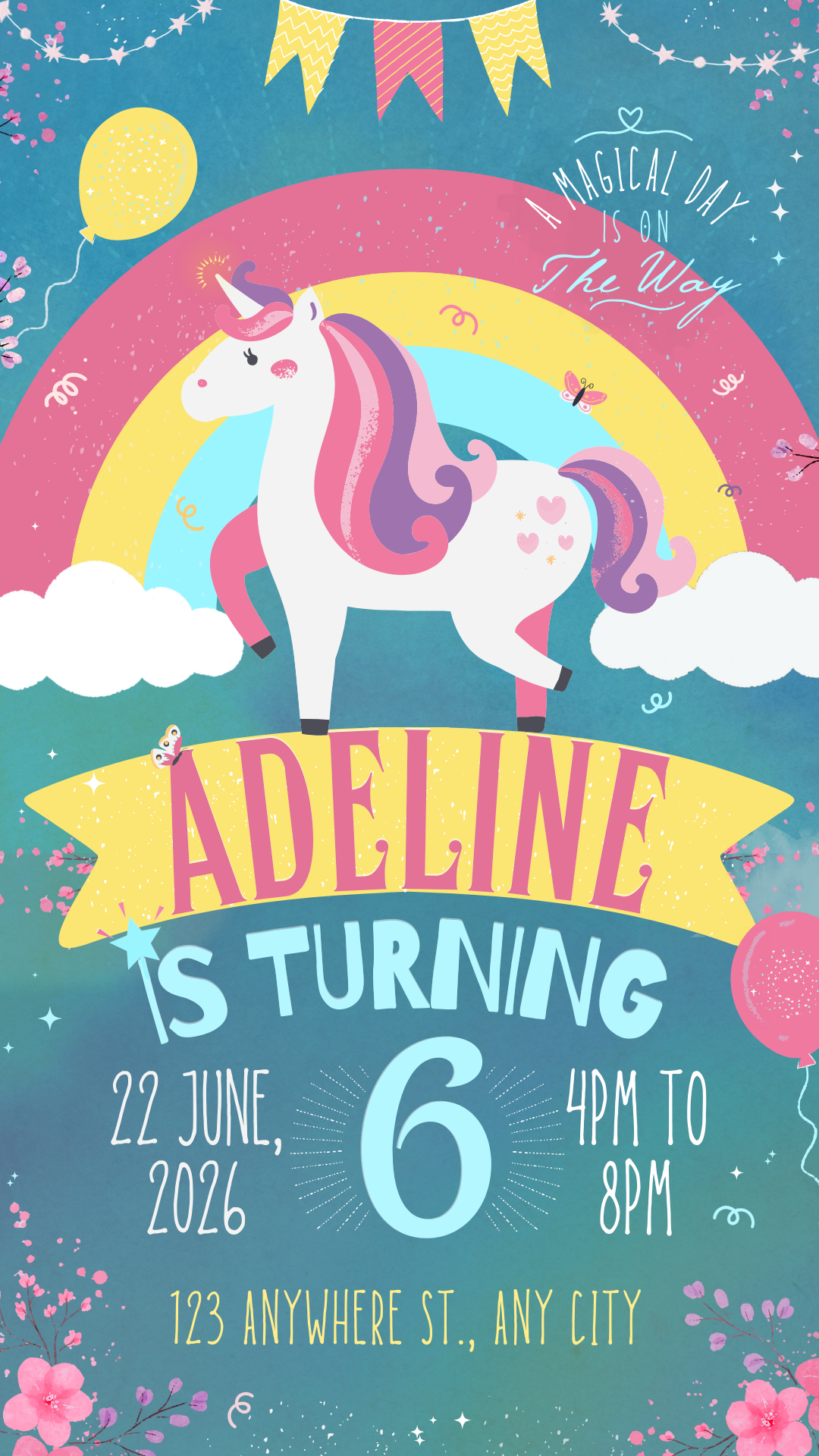 Unicorn Birthday Party Invitation - Digital copy